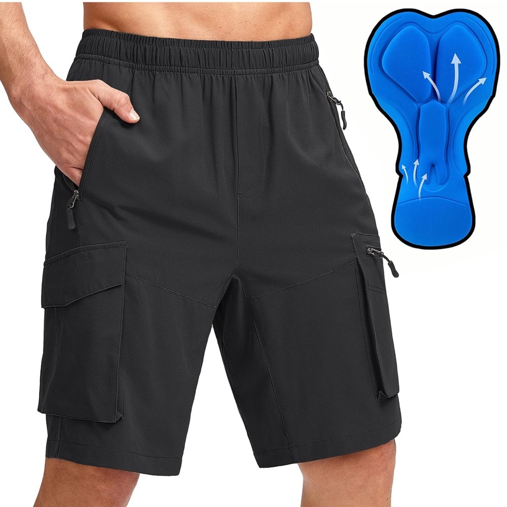 Men's Black Cycling Cargo Shorts with Blue Padding